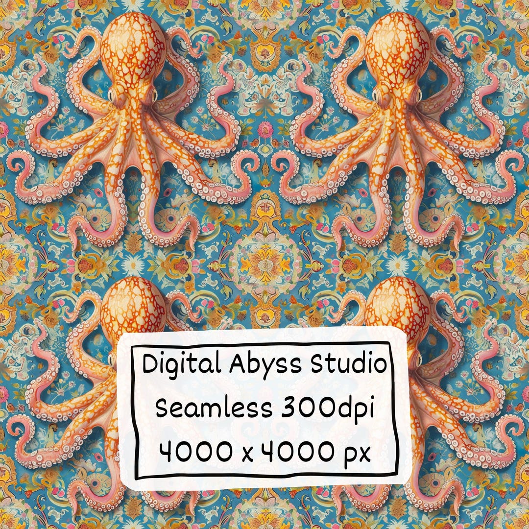 Octopus Seamless Pattern - Digital Download 4000 X 4000 Jpeg 300 DPI - Etsy