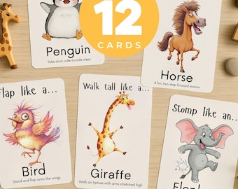 Animals Flashcards Activity, Kids Movement Cards for Preschool | Gross Motor Skills PDF & JPG