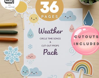 Actividad imprimible para la hora del círculo sobre el clima: Letras y actividades / Recursos musicales para preescolar, Herramientas de aprendizaje divertidas (PDF)