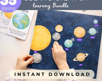 Solar System Activity Sheets Printable Planet Flashcards: Watercolor Space Cards PDF for Kids Learning