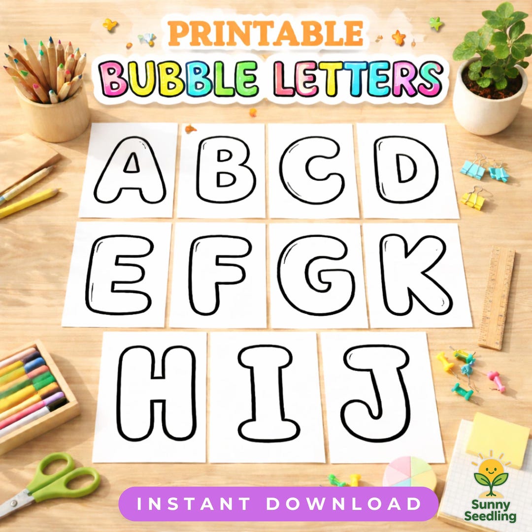 Printable Alphabet Uppercase Bubble Letters PDF, Individual A-Z Tracing ...