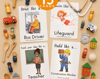 Community Helpers Flashcards, Kids Movement Cards for Preschool |  Gross Motor Skills PDF & JPG