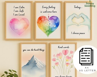 Arte murale di affermazione per bambini - Decorazione ad angolo calmo con acquerello / Stampe per l'aula sulla mentalità di crescita