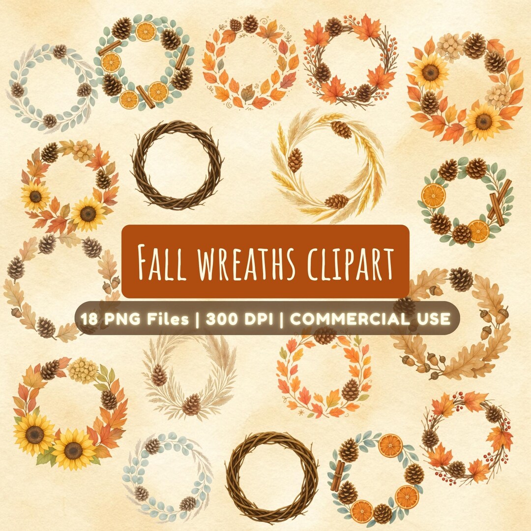 Watercolor Fall Wreath Clipart | 18 Autumn Pngs (digital Download) - Etsy