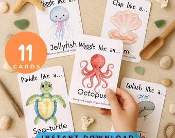 Kids Movement Cards Fish Flashcards, Printable  Gross Motor Skills PDF & JPG