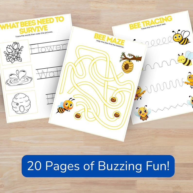 Bee Activity Pack 20 Pages | Printable Worksheets for Preschool ...