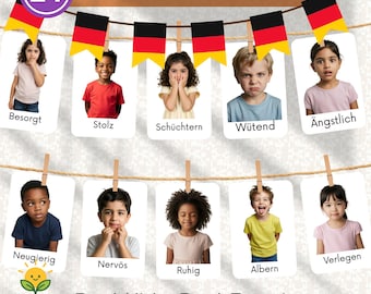 Gefühlskarten Kinder, Emotion Flashcards mit echten Fotos zum Ausdrucken, Emotionale Regulación, Ruhige Ecke, Emotionen Poster