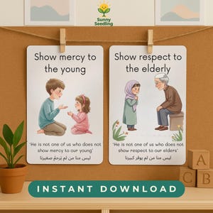 Islamiska bildkort för muslimska barn | Utskrivbara manér och dua | Resurser för hemundervisning PDF JPG