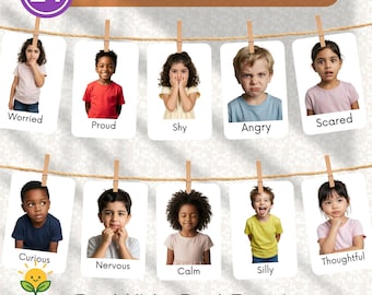 Emotion Flashcards | Real Photos Printable Feelings Flash Cards for Kids | Emotional Regulation, Calm Down Corner, Emotions Chart