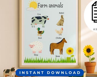 Farm Animal Wall Art Printable Download PNG