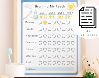 Kids Reward Chart | Brushing Teeth | Routine & Habit Tracker | A4 and US Letter PDF JPG