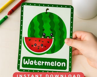 Fruits Flashcards, Montessori Kids Learning Cards, Printable Educational Tools