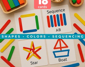 Popsicle Sticks Shapes Activity: STEM Pattern Cards (PDF Download)
