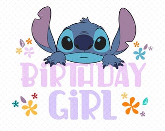 Stitch Birthday Girl SVG PNG Clipart, Birthday Party Printable