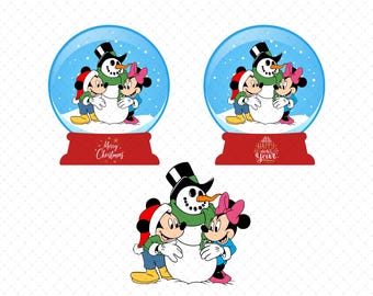 Christmas Mickey and Minnie Mouse Snow Globe Bundle SVG PNG