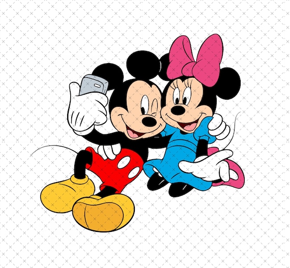 ミニーマウスとミッキーマウスのセルフィー：漫画のカップル PNG SVG