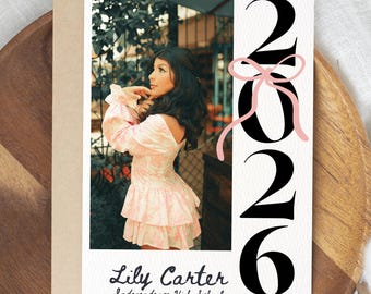 Bow Graduation Invitation Canva Template, 5x7 Photo Announcement (Digital Download)