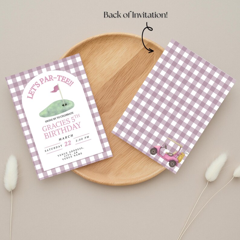 Golf Birthday Invitation Template Gingham Partee, Editable Canva