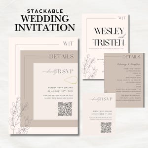 Boho Wedding Invitation Set: Minimalist Stackable Suite(PDF, JPEG, PNG Files)