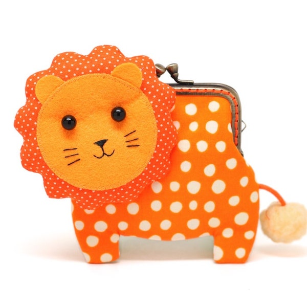 Little orange lion clutch purse in bubbly dotty print