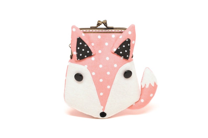 Peachy pink fox card holder wallet Etsy