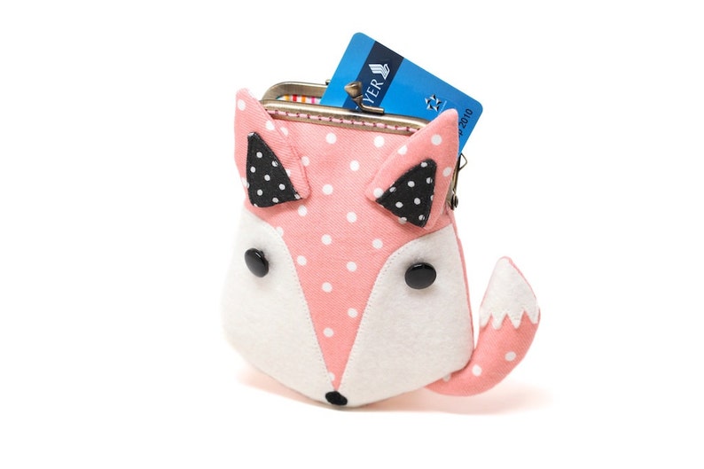 Peachy pink fox card holder wallet Etsy