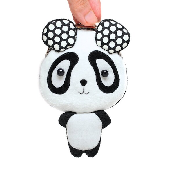 Cute dotty white panda clutch purse