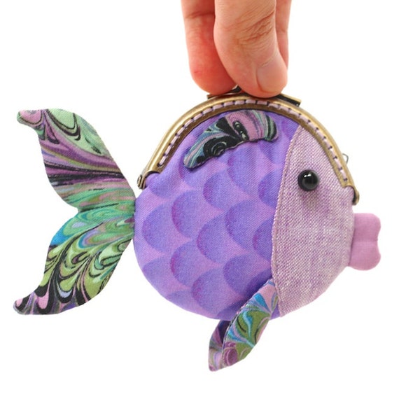 Tiny purple goldfish clutch purse