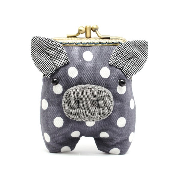 Double compartment peppercorn grey piggy clutch purse