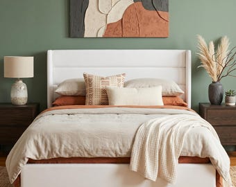 Lift Up Storage Bed, Modern Wingback Upholstered Headboard, Hydraulic Platform Bed, Wooden Slats Support, Heavy Duty Mattress Foundation