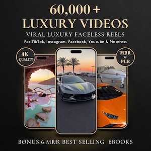 60,000+ Luxury Videos, Viral Faceless Videos, Rich Lifestyle Videos Reels, Cars, Yacht, Plane, Millionaire, TikTok, Instagram, YouTube, MRR