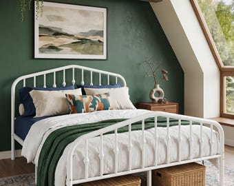 Heavy-Duty Victorian Bed, Wrought Iron Platform Bed with Victorian Headboard & Footboard, No Box Spring Needed, Assembly Sturdy Metal Frame