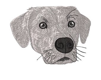 weißer Hund Gesicht Stickdatei, realistischer weißer Hund, Hund Maschinenstickerei, Livebild Digitalisierung, weißer Labrador, 4 Größen