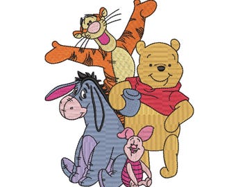 Diseño de bordado de Pooh, archivo para máquina de coser de Winnie the Pooh y sus amigos para descarga digital