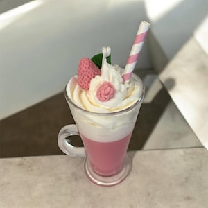 Handmade Strawberry Milkshake Candle: Dessert Soy Wax Candle