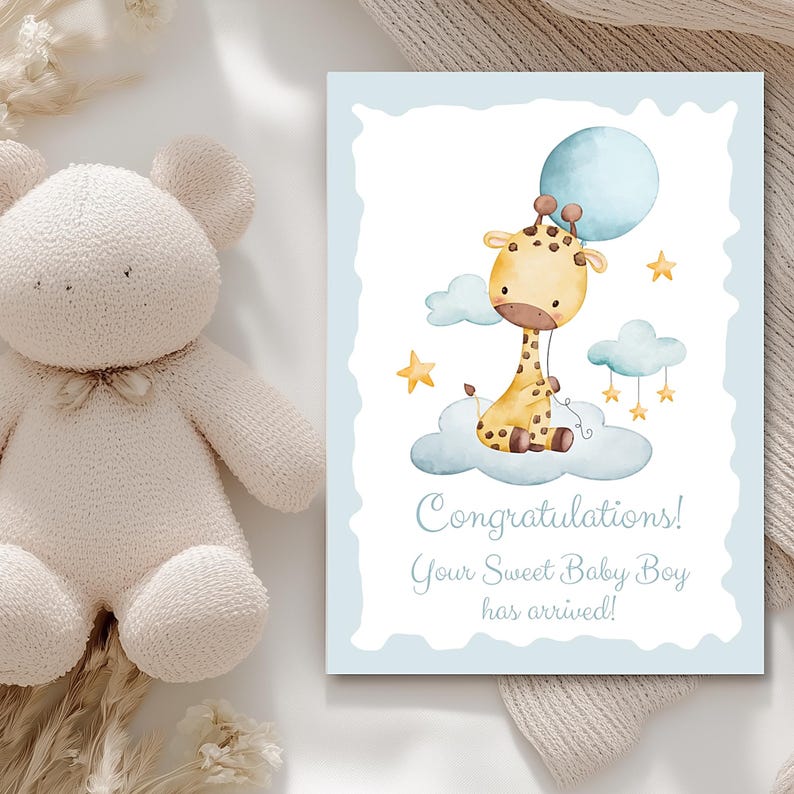 Giraffe Baby Card – Congratulations New Baby Shower Greeting - Etsy