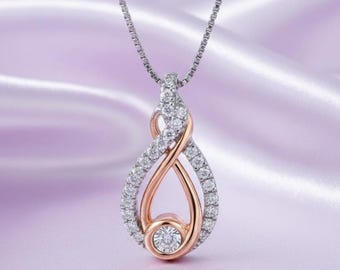 Elegancki, dwukolorowy, pozłacany wisiorek w kształcie łezki z diamentami i moissanitem dla kobiet, prezent dla niej