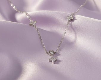 Handmade Diamond/Moissanite Necklace, 925 Sterling Silver, 14K White Gold Plated