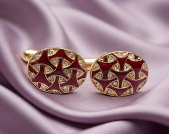 Handmade Red Cufflink Diamond/Moissanite Suit Luxurious Gift for Men formal Wear Grooms Ornaments