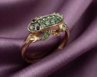 Emerald & Diamond 14K Gold Plated Lucky Frog Ring Wedding Jewelry Gift For Her