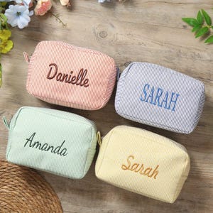 Striped Monogram Toiletry Bag - Personalized Bridesmaid Gift - Custom Name Makeup Bag - Travel Organizer