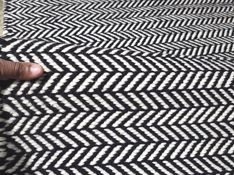 Handwoven Black Ivory Rug 8x10 | Scandinavian Geometric Pattern | Boho Neutral Area Rug | Custom Size image 5