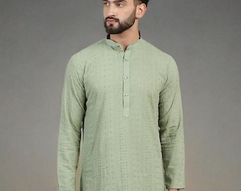 Handmade Cotton Kurta: Embroidered Sequinned Indian Ethnic Dress