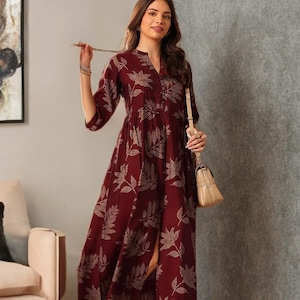 Beige Maroon Dress - Etsy Beige Maroon Dress - Etsy
