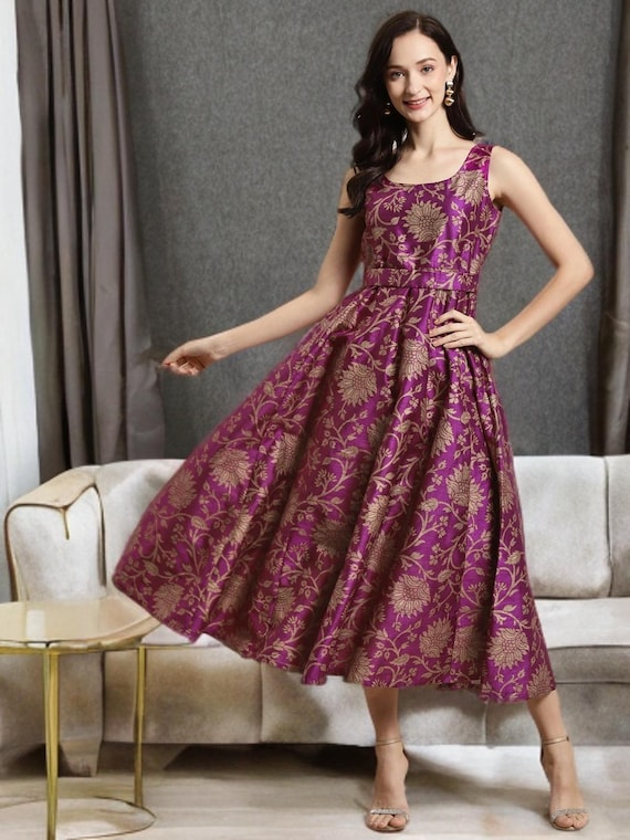 purple and gold maxi dress Noor Orchid Purple and Gold Embroidered Formal Modest Long Maxi Dress | Modest Muslim Dresses