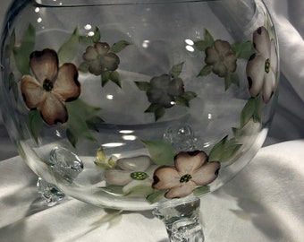 Medium size bowl hand painted with dogwood blossoms