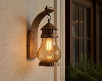 Vintage Copper Wall Lantern | Rustic Outdoor Indoor Lighting | Antique Weather-Resistant Balcony Wall Lamp