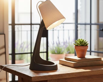 Modern Minimalist Table Lamp: Grey Base with White Pleated Shade