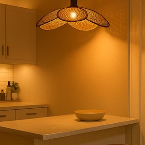 Bamboo Hanging Lamp for Living Room | Wicker Cane Pendant Light | Rattan Ceiling Lamp | Handmade Boho Lighting for Bedroom & Home
