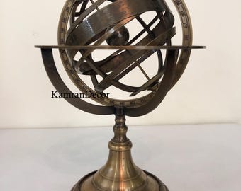 真鍮製天球儀 - 木製ベース付き彫刻入り球体天球儀 航海用テーブル装飾 